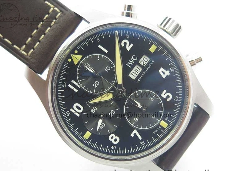 MIROTIME 0508 Pilot Chrono Spitfire IW387903 SS ZF 1:1 Best Edition Black Dial on Brown Leather Strap A OdorResistant 7127